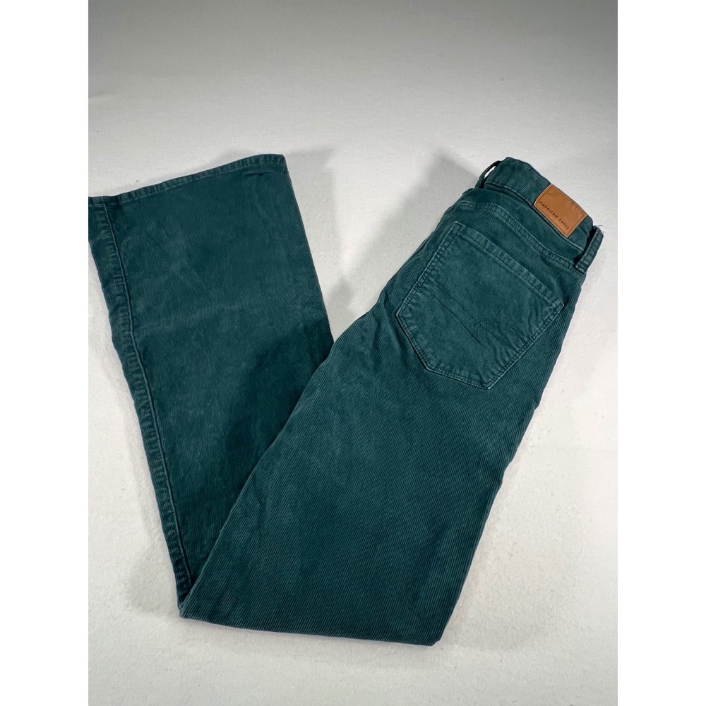 American Eagle Super Hi-Rise Flare Corduroy Pants Teal Green Size 00 Button Fly